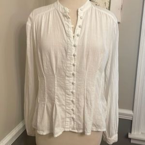ANTHROPOLOGIE White Cotton Long Steve Blouse L